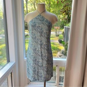 American eagle Paisley Light Blue Mini Halter Dress Chiffon Y2K 6 S Americana. V